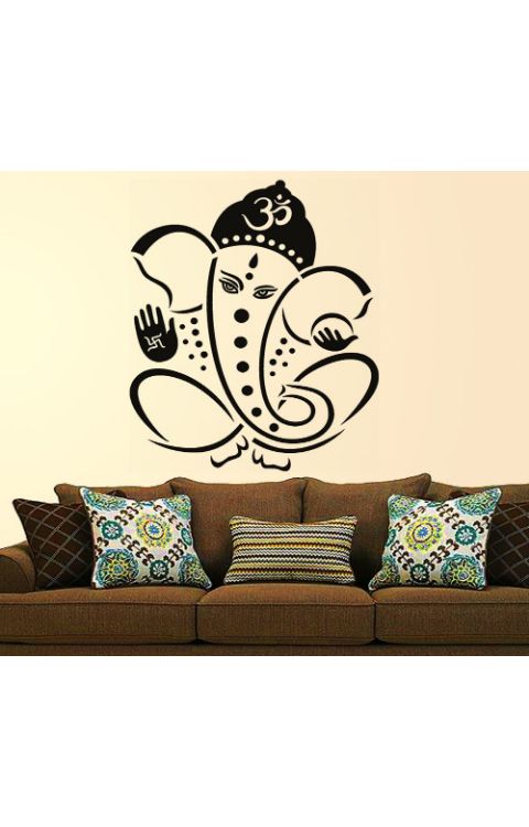 Ganesh Ji Wall Stickers Matte Black 90cm x 70cm